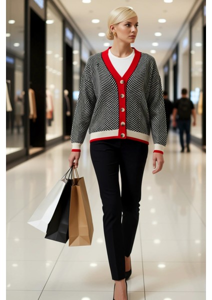 Kadın Oversize Geometrik Desenli Düğmeli Triko Hırka Konforlu Günlük Stilin Tamamlayıcısı Şık modelleri