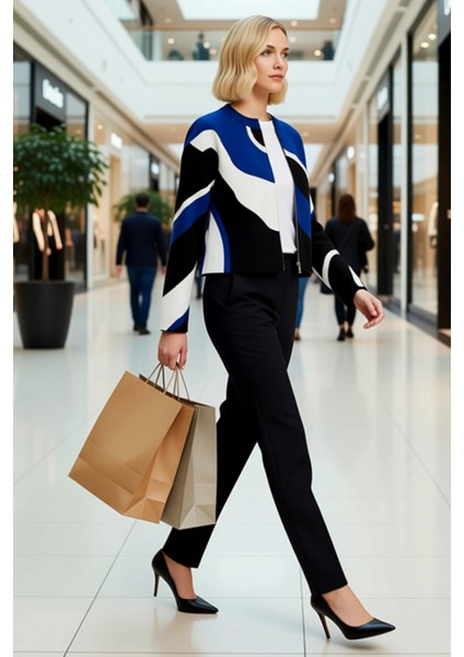 Kadın Triko Ikili Takım Renk Bloklu Tasarım Günlük Şıklık Kombinleri Modern Görünüm Pratik modelleri