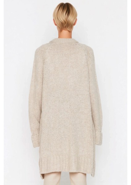 Kadın V Yaka Reglan Kol Uzun Boy Geniş Kalıp Yumuşak Dokulu Düz Desen Rahat Triko Örgü Hırka indirimleri