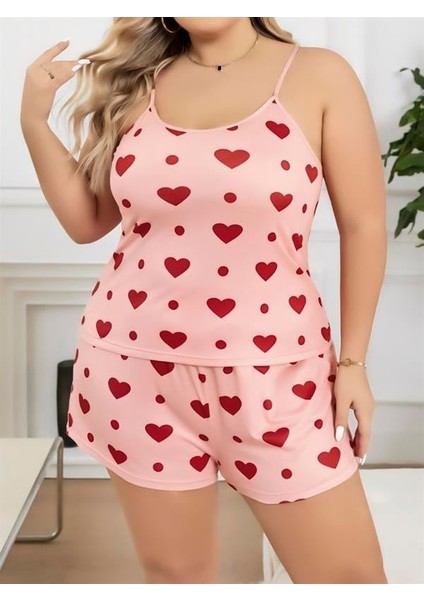 Arias Closet Büyük Beden Pembe Kalp Desen Pamuklu Şortlu Pijama Takımı fiyatları