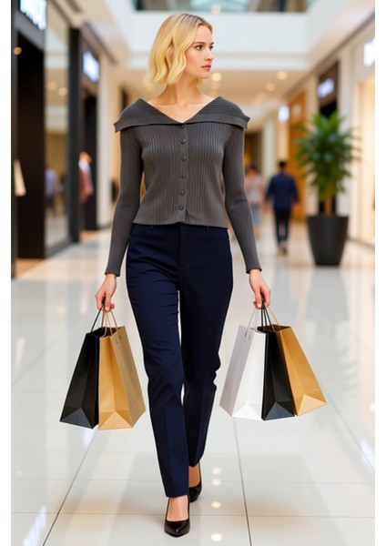 Kadın Devrik Yaka Fitilli Triko Hırka Uzun Kollu Crop Kesim Rahat ve Şık Kombinlerin Vazgeçilmezi modelleri