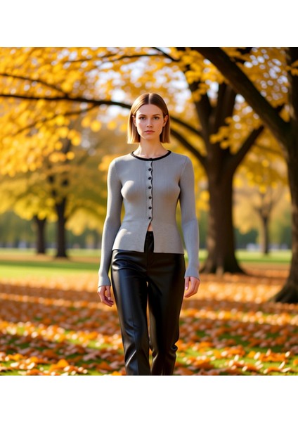 Kadın Ribanalı Düğmeli Triko Hırka Modern Kesimiyle Günlük Kombinlerinize Şıklık Katar ve Sunar