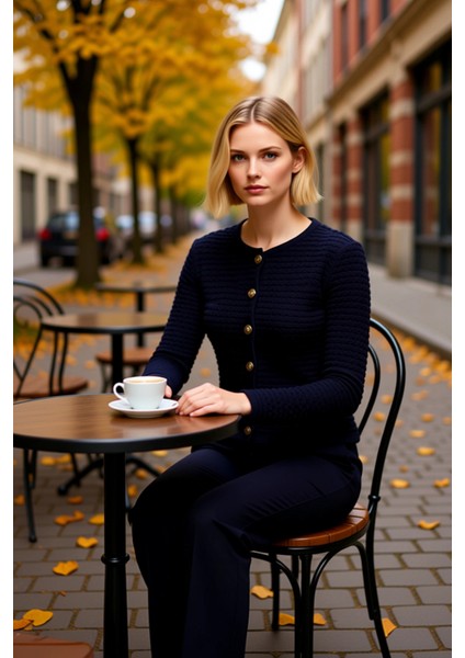 Kadın Dokulu Triko Hırka Bisiklet Yaka Uzun Kollu Düğme Detaylı Günlük Şıklık ve Konfor Şık fiyatları