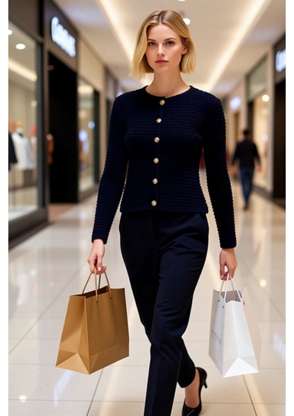 Kadın Dokulu Triko Hırka Bisiklet Yaka Uzun Kollu Düğme Detaylı Günlük Şıklık ve Konfor Şık modelleri