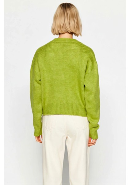 Kadın Oversize Crop V Yaka Düşük Kol Nakışlı Triko Hırka Portakal Dilimi Desenli Yumuşak Dokulu indirimleri