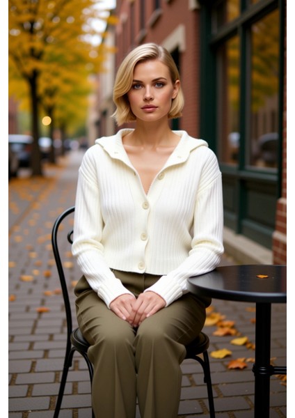 Kadın Dik Yaka Fitilli Dokuma Crop Oversize Triko Hırka Düşük Kol Rahat Kesim Günlük Şıklık fiyatları