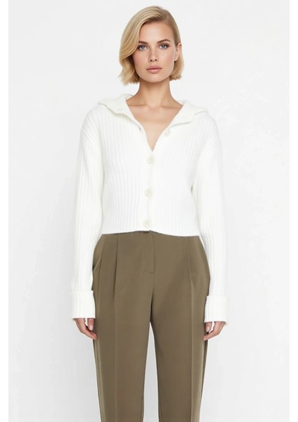 Kadın Dik Yaka Fitilli Dokuma Crop Oversize Triko Hırka Düşük Kol Rahat Kesim Günlük Şıklık fırsatları