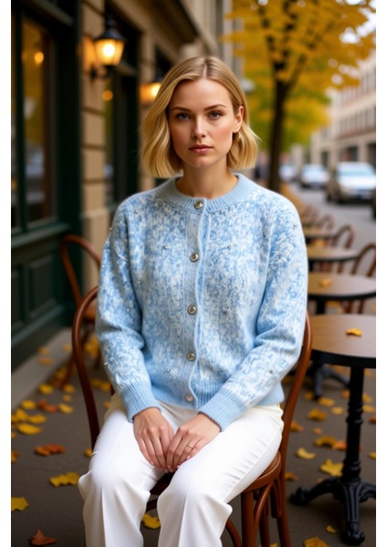 Düğme Detaylı Yumuşak Dokulu Desenli Triko Hırka Kadın Giyim Kombinlerinize Modern Bir Dokunuş fiyatları