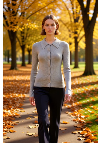 Kadın Ribanalı Polo Yaka Triko Hırka Zamansız Stil ve Günlük Kombinlerin Anahtar Parçası Şık