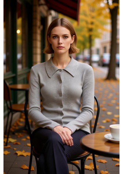 Kadın Ribanalı Polo Yaka Triko Hırka Zamansız Stil ve Günlük Kombinlerin Anahtar Parçası Şık fiyatları