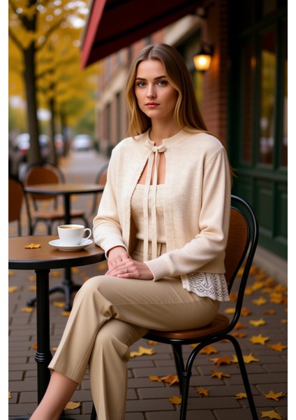 Kadın Bağlama Detaylı Triko Hırka Bluz Takımı Dantel Etek Ucu Tasarımı Günlük Şıklık Rahat fiyatları