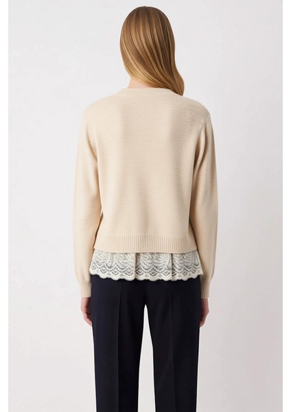 Kadın Bağlama Detaylı Triko Hırka Bluz Takımı Dantel Etek Ucu Tasarımı Günlük Şıklık Rahat indirimleri