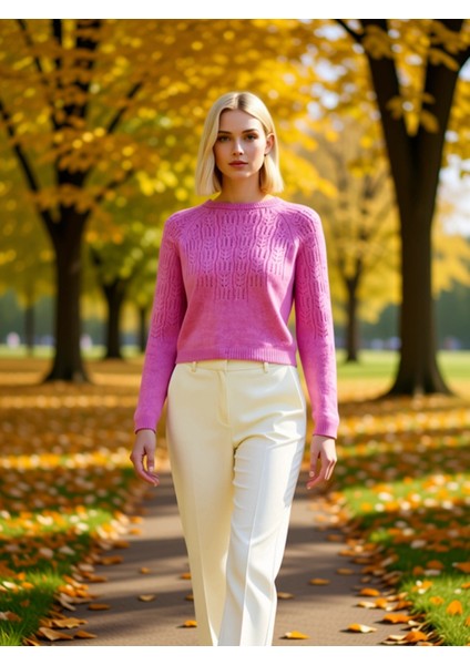 Kadın Şık ve Rahat Kısa Kesim Düğmeli Yumuşak Dokulu Ajurlu Delikli Triko Hırka Günlük Kullanım