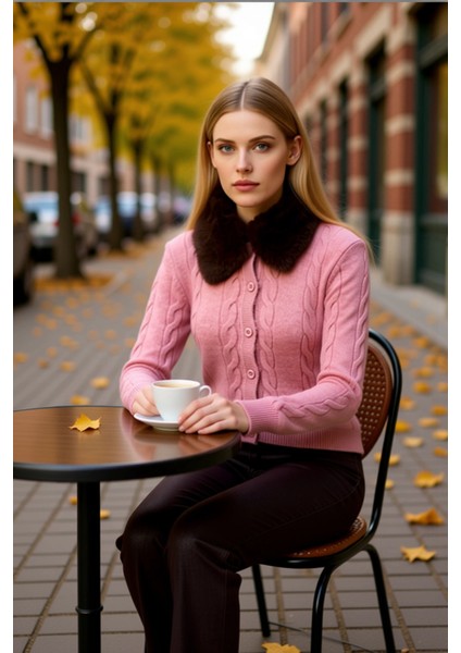 Kadın Crop Kürk Yakalı Saç Örgü Triko Hırka Kış Gardırobunuzun Konforlu ve Zamansız Bir Parçası fiyatları