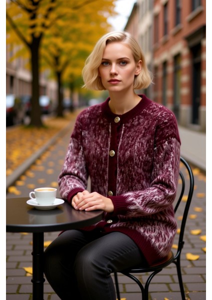 Kadın Tüylü Dokulu Uzun Kollu Bisiklet Yaka Önden Düğmeli Regular Fit Triko Hırka Kaliteli fiyatları