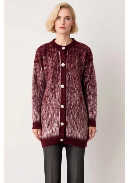 Kadın Tüylü Dokulu Uzun Kollu Bisiklet Yaka Önden Düğmeli Regular Fit Triko Hırka Kaliteli fırsatları