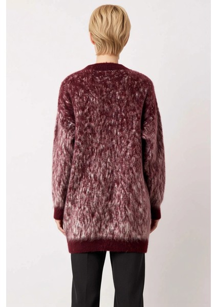 Kadın Tüylü Dokulu Uzun Kollu Bisiklet Yaka Önden Düğmeli Regular Fit Triko Hırka Kaliteli indirimleri