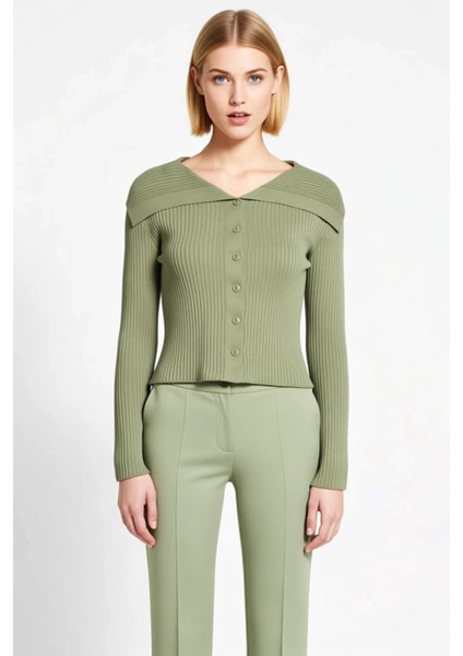 Kadın Devrik Yaka Fitilli Triko Hırka Uzun Kollu Crop Kesim Rahat ve Şık Kombinlerin Vazgeçilmezi fırsatları