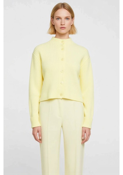 Kadın Dik Yaka Fitilli Dokuma Crop Oversize Triko Hırka Düşük Kol Rahat Kesim Günlük Şıklık fırsatları