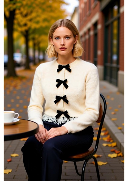 Kadın Dokulu Buklet Iplik Düşük Kol Bisiklet Yaka Kurdele Detaylı Püsküllü Kısa Triko Hırka fiyatları