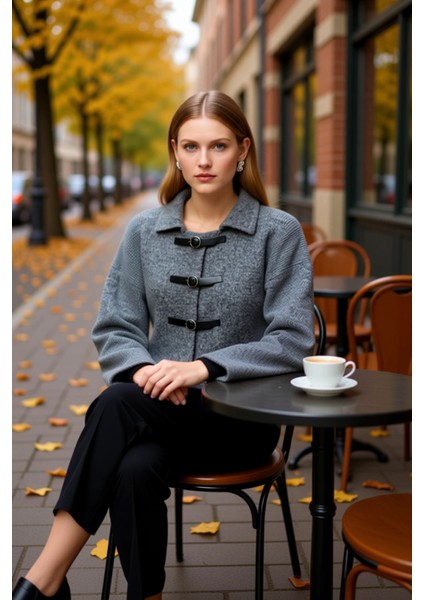 Kadın Polo Yaka Toka Detaylı Düşük Kol Yumuşak Dokulu Triko Hırka Ceket ve Modern Konforu Şık fiyatları