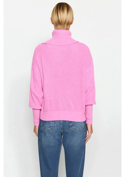 Kadın Geniş Kalıp Devrik Yaka Fermuarlı Triko Hırka Rahat ve Şık Görünüm Sunan Uzun Kollu Üst Giyim indirimleri