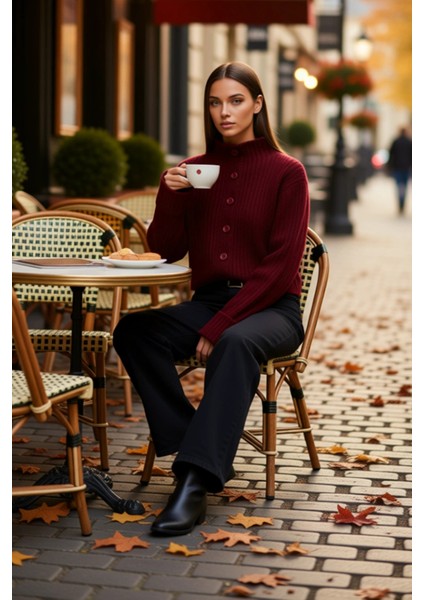 Kadın Dik Yaka Fitilli Dokuma Crop Oversize Triko Hırka Düşük Kol Rahat Kesim Günlük Şıklık fiyatları