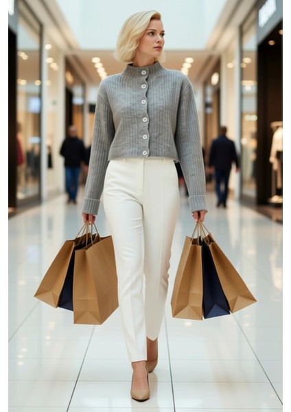 Kadın Dik Yaka Fitilli Dokuma Crop Oversize Triko Hırka Düşük Kol Rahat Kesim Günlük Şıklık modelleri