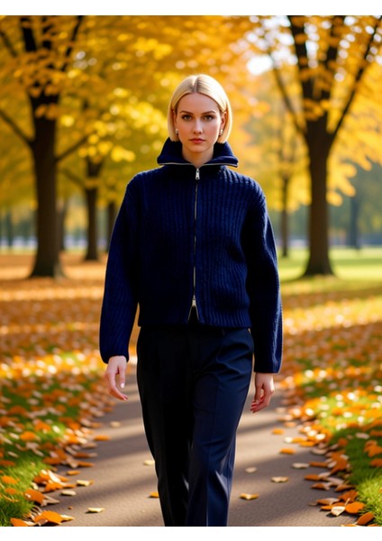 Kadın Geniş Kalıp Fermuarlı Triko Hırka Günlük Stilinizi Tamamlayan Yumuşak Dokunuş ve Konfor