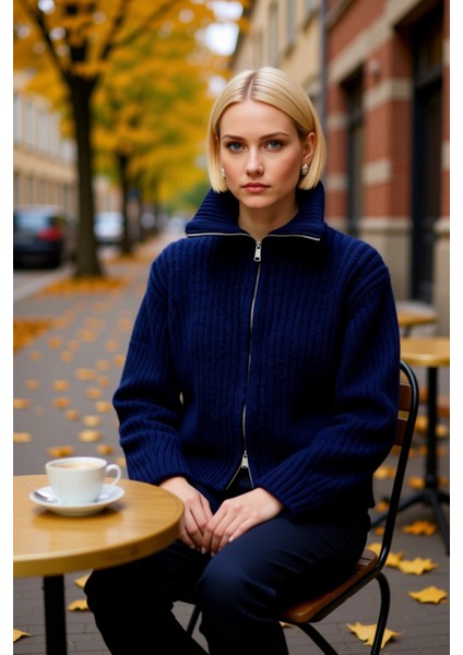 Kadın Geniş Kalıp Fermuarlı Triko Hırka Günlük Stilinizi Tamamlayan Yumuşak Dokunuş ve Konfor fiyatları