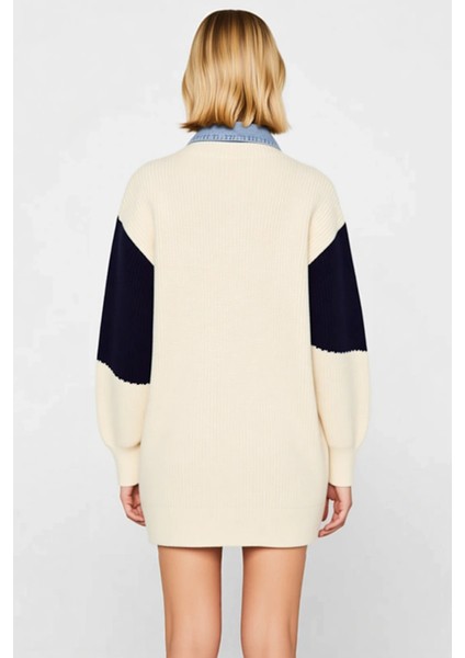 Kadın Renk Bloklu Denim Detaylı Triko Hırka Fonksiyonel Dayanıklı Kaliteli Konforlu Modern indirimleri