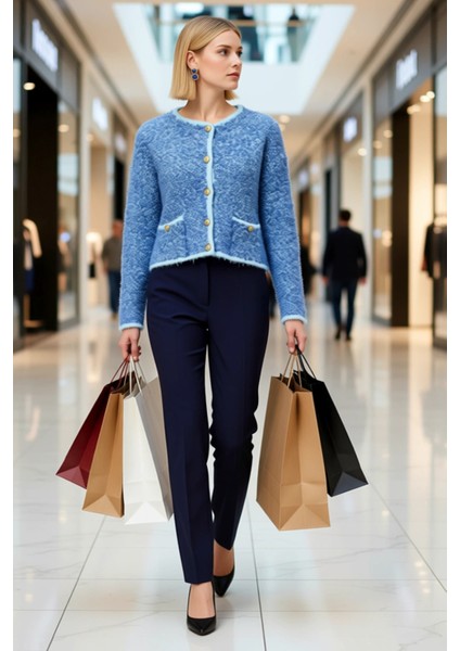 Kadın Şık Dokulu Örgü Önü Düğmeli Uzun Kollu Rahat Kesim Cepli Günlük Giyim Triko Hırka Spor modelleri