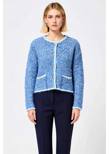 Kadın Şık Dokulu Örgü Önü Düğmeli Uzun Kollu Rahat Kesim Cepli Günlük Giyim Triko Hırka Spor fırsatları