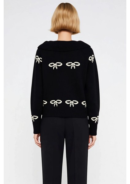 Genç Kız Yumuşak Dokulu Fiyonk Desenli Bebe Yaka Standart Kesim Uzun Kollu Rahat Günlük Triko Hırka indirimleri