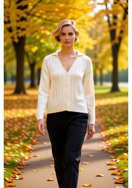 Modern Kadın Giyiminin Vazgeçilmezi Polo Yaka Uzun Kollu Triko Hırka Her An Şıklık Sunar ve Konfor