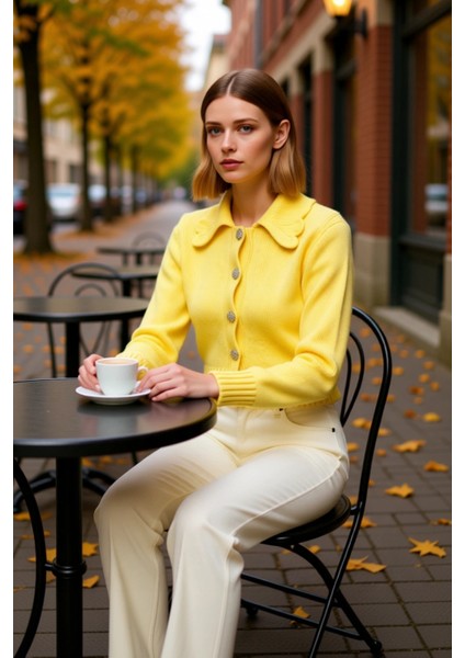 Kadın Crop Triko Hırka Polo Yaka Mücevher Düğmeli Uzun Kollu Regular Kalıp Ince Dokulu Şık fiyatları