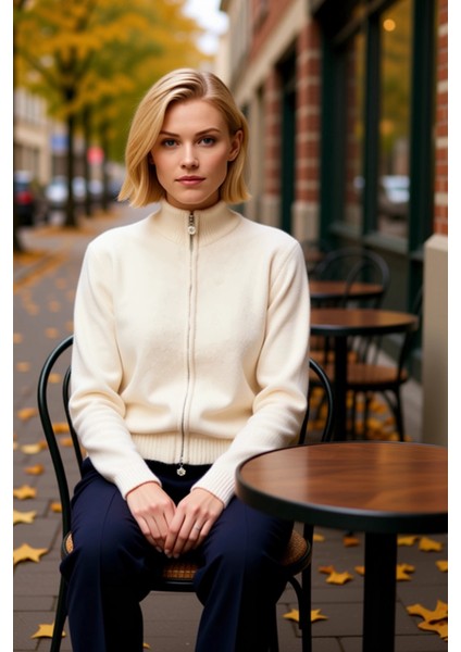 Kadın Fermuarlı Dik Yaka Papatya Detaylı Triko Hırka Günlük Şıklık ve Konfor Sunan Zarif Bir Parça fiyatları