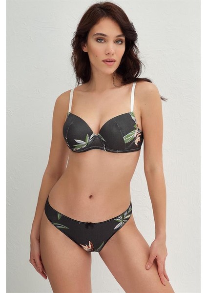 Arias Closet Viskon Balenli Destekli Dolgulu Çiçek Baskılı Sütyen ve Slip Takım