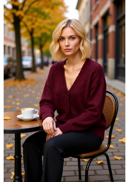 Kadın Geniş Kalıp V Yaka Düğmeli Triko Hırka Konforlu ve Zamansız Bir Stil Sunar Günlük Kullanım fiyatları