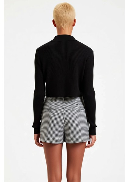 Kadın Crop Kesim Fermuarlı Polo Yaka Uzun Kollu Fitilli Triko Hırka Günlük Şıklık ve Sunan Tasarım indirimleri