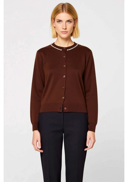 Kadın Taş Işlemeli Bisiklet Yaka Düz Kesim Uzun Kollu Triko Hırka Kış Aylarının Konforlu ve Şık fırsatları