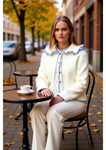 Kadın Konforlu Geniş Kalıp Mont Görünümlü Triko Hırka Garni Detaylı Yumuşak Dokusuyla Spor fiyatları