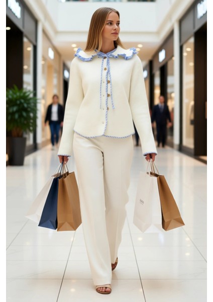 Kadın Konforlu Geniş Kalıp Mont Görünümlü Triko Hırka Garni Detaylı Yumuşak Dokusuyla Spor modelleri