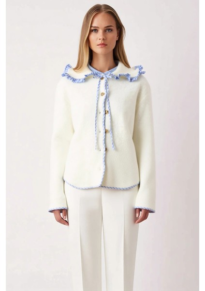 Kadın Konforlu Geniş Kalıp Mont Görünümlü Triko Hırka Garni Detaylı Yumuşak Dokusuyla Spor fırsatları