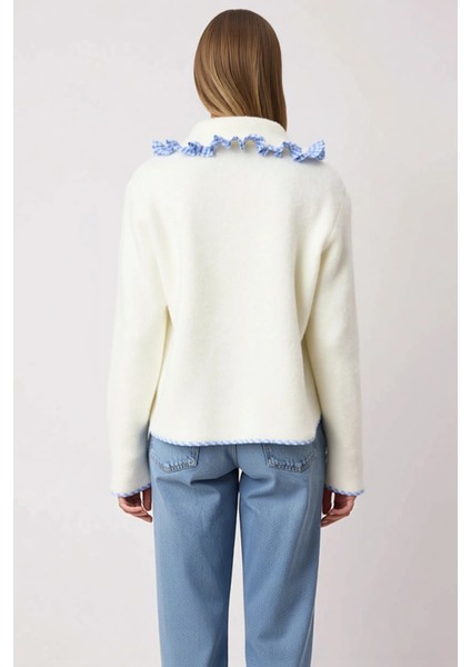 Kadın Konforlu Geniş Kalıp Mont Görünümlü Triko Hırka Garni Detaylı Yumuşak Dokusuyla Spor indirimleri