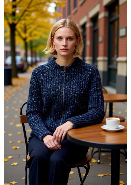 Kadın Fermuarlı Bisiklet Yaka Düşük Kol Etnik Desenli Kalın Triko Hırka Akrilik Polyester Pamuk fiyatları