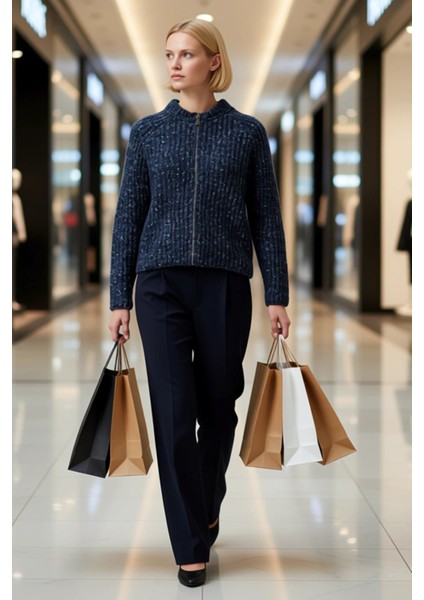 Kadın Fermuarlı Bisiklet Yaka Düşük Kol Etnik Desenli Kalın Triko Hırka Akrilik Polyester Pamuk modelleri