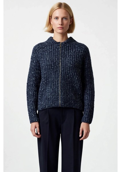 Kadın Fermuarlı Bisiklet Yaka Düşük Kol Etnik Desenli Kalın Triko Hırka Akrilik Polyester Pamuk fırsatları