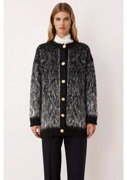 Kadın Tüylü Dokulu Uzun Kollu Bisiklet Yaka Önden Düğmeli Regular Fit Triko Hırka Kaliteli fırsatları