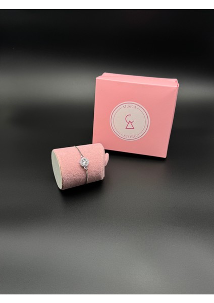 Pırlanta Kesim 925 Ayar Gümüş Kaplama Zirkon Taşlı Kadın Bileklik , Yılbaşı Hediyesi